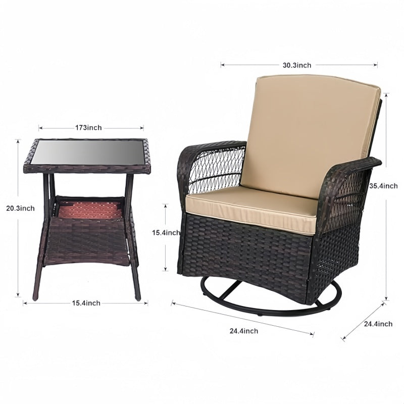 Patio Rocking Swivel Chairs Outdoor Bistro Set Wicker Rattan Furniture
