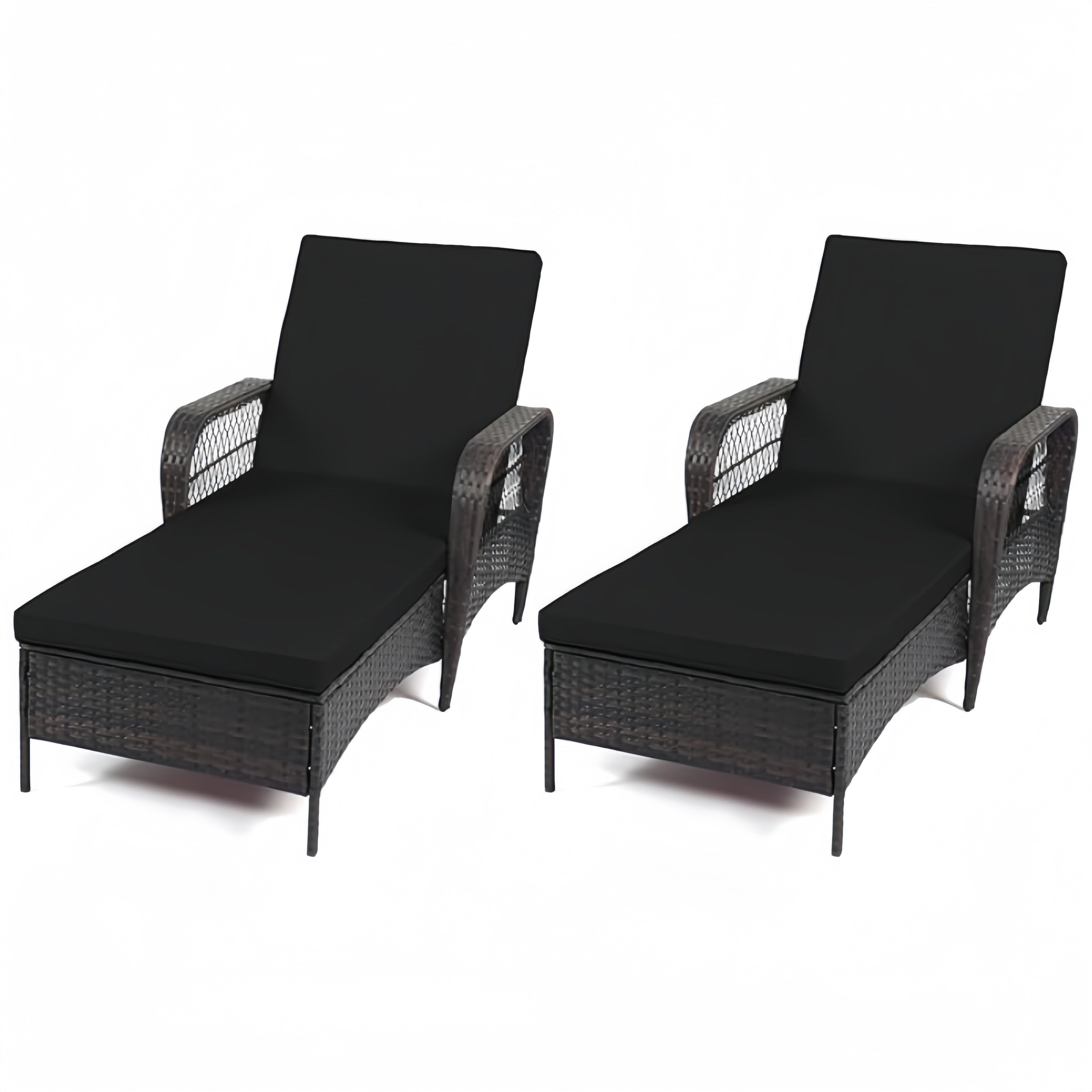 Rattan Outdoor Patio Lounge Chair with 6 Adjustable Positions, Armrests, and Padded Cushions