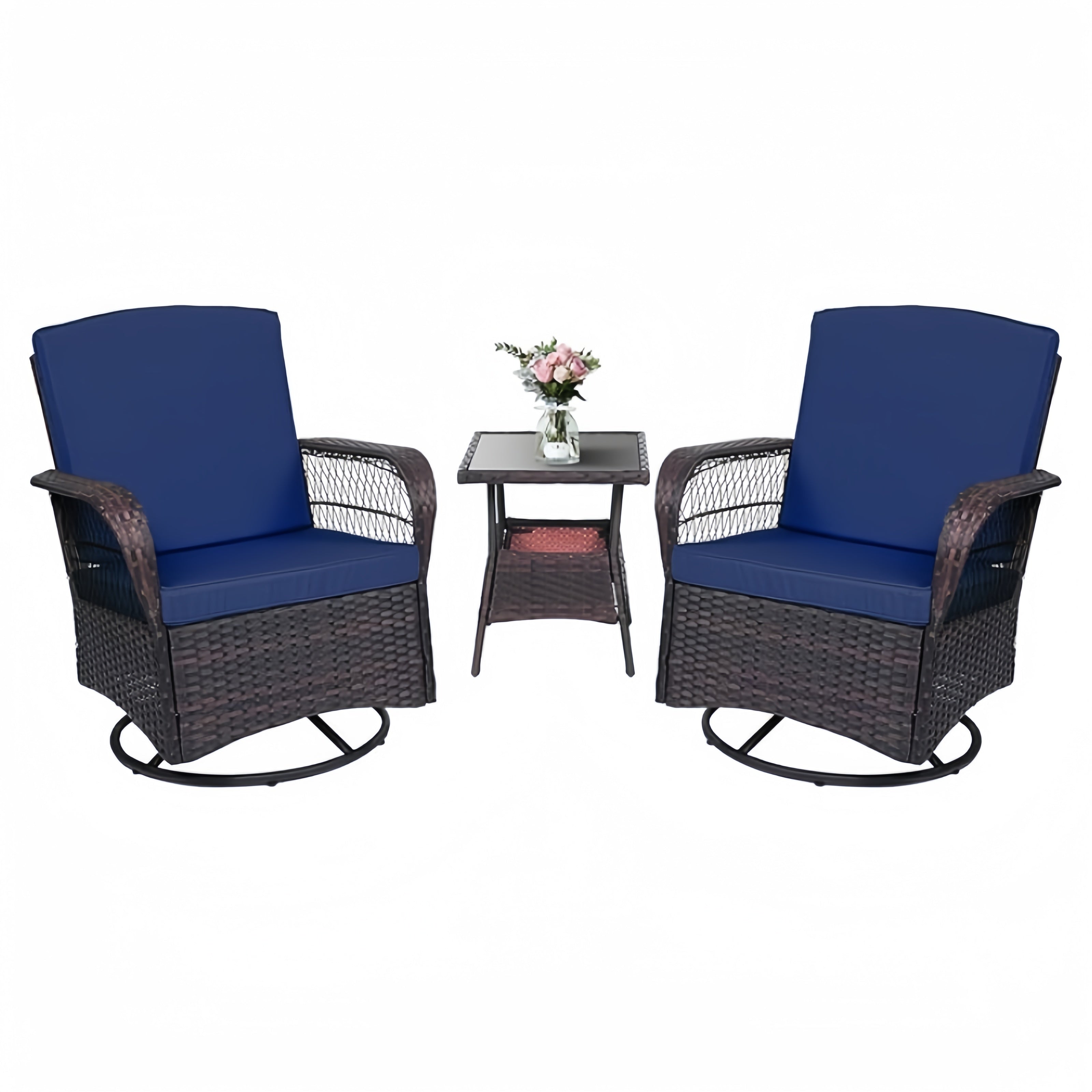 Patio Rocking Swivel Chairs Outdoor Bistro Set Wicker Rattan Furniture