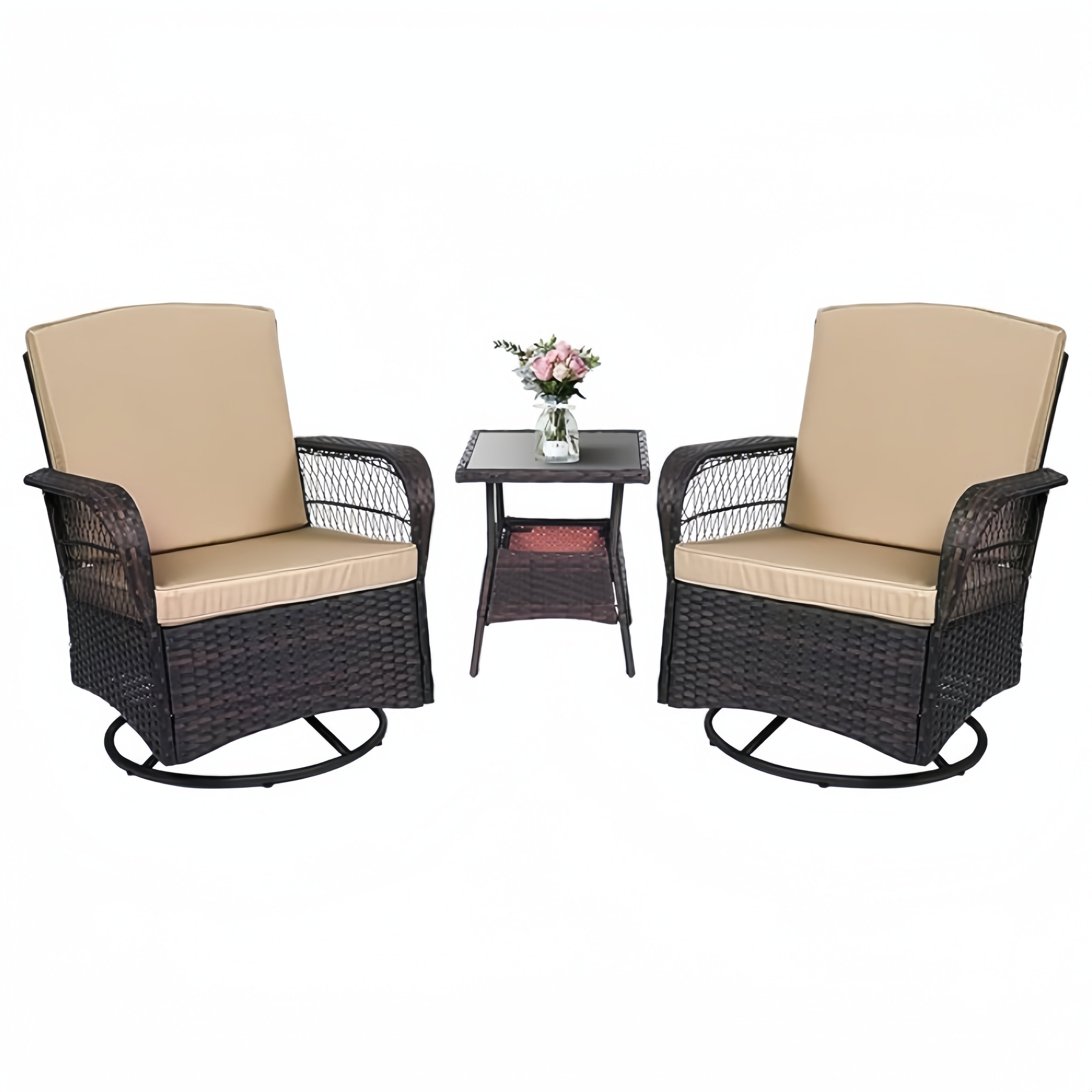 Patio Rocking Swivel Chairs Outdoor Bistro Set Wicker Rattan Furniture