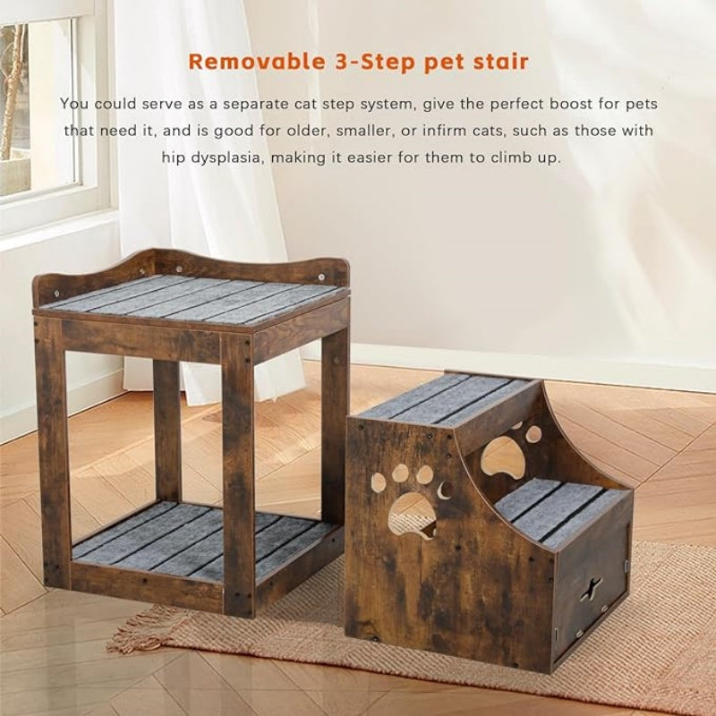 Pet Window Perch with Stairs, Super Large Pet Bunk Bed for Cats, Multi-Level Pet Seat Platform with Mats, Pet Bed Couch with Drawers for Bedside, Home, Indoor Use
