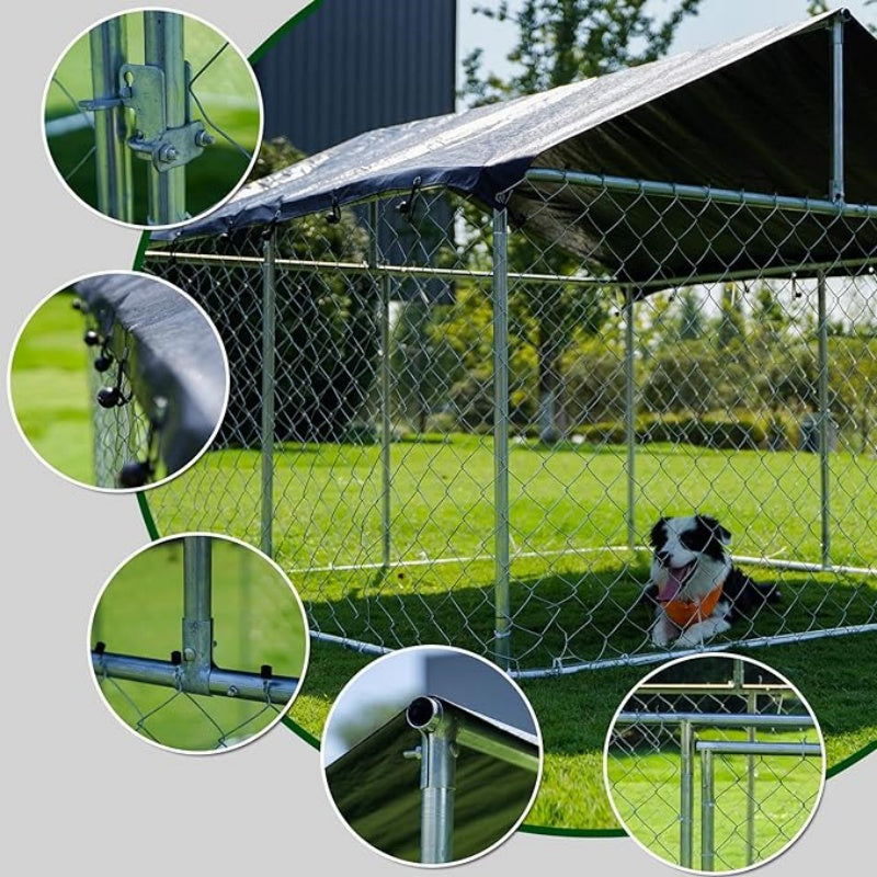 Petony Outdoor Dog Playpen Heavy Duty Dog Kennel House Mesh Dog Big Cage Pet Kennel Steel Fence with Secure Lock