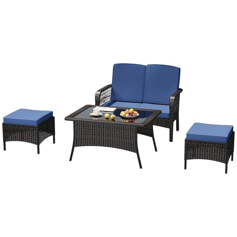 Outdoor Rattan Patio Furniture Set with Wicker Loveseat, Chairs, Table