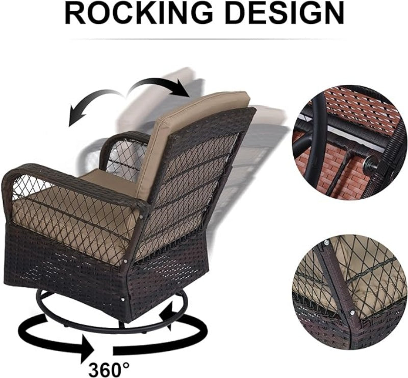 Patio Rocking Swivel Chairs Outdoor Bistro Set Wicker Rattan Furniture